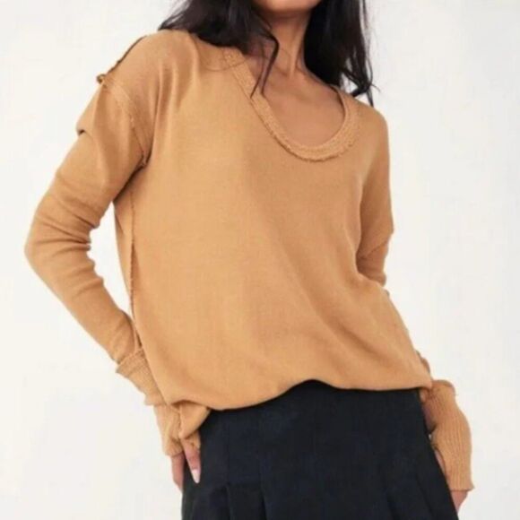 Free People Tops - We The Free Apple Cinnamon Colby Long Sleeve Tee Cotton  waffle weave texture